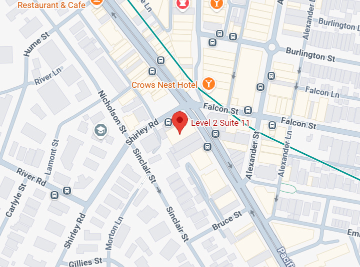 Map showing Dr I Ferne Tan clinic location in Crows Nest, Sydney