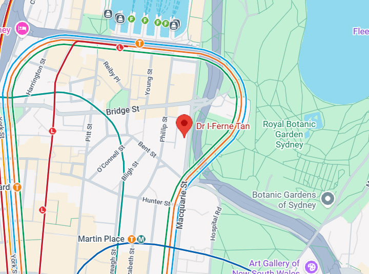 Map showing Dr I Ferne Tan clinic location in Sydney CBD